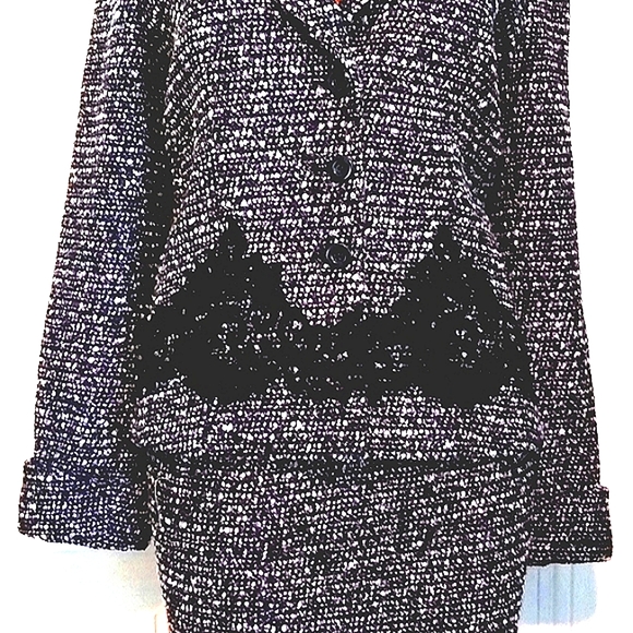 EXQUISITE ESCADA WOOL COTTON BLEND BLACK WHITE TWEED BOUCLE LACE SKIRT SUIT 10/8 - Picture 2 of 10